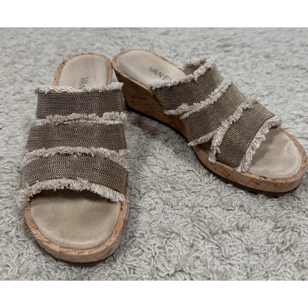 Vaneli Carry Espadrilles‎ Wedge Slip On Strappy Sandals Size 7 Metallic Fringe